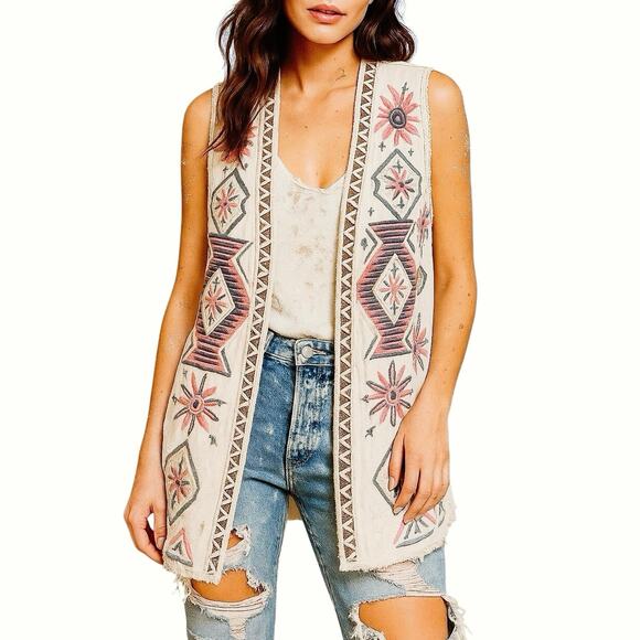 Johnny Was sleeveless vest open cardigan soft cotton embroidered S small - Picture 1 of 12